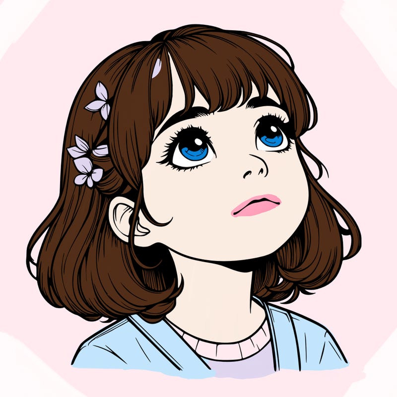 realistic girl looking up