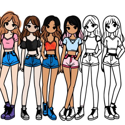 a group of girls wearing crop tops and shorts