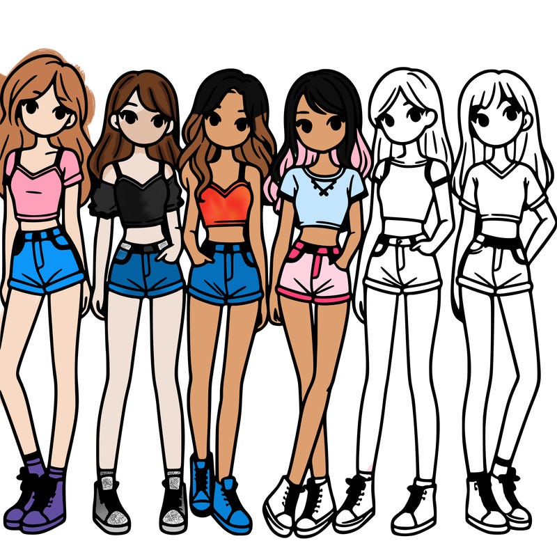 a group of girls wearing crop tops and shorts