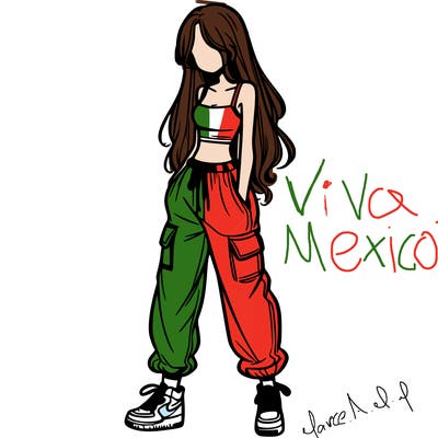 girl in baggy pants crop top and long hair