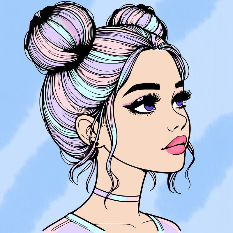 realistic girl with buns on the top of her head