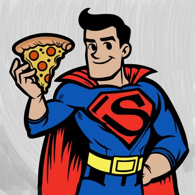 superman holding pizza