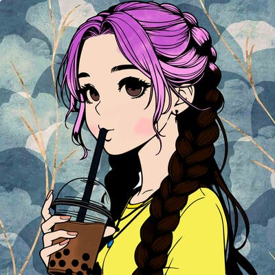 realistic girl with braided hair drinking boba