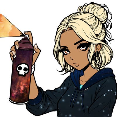 a realistic girl spray painting