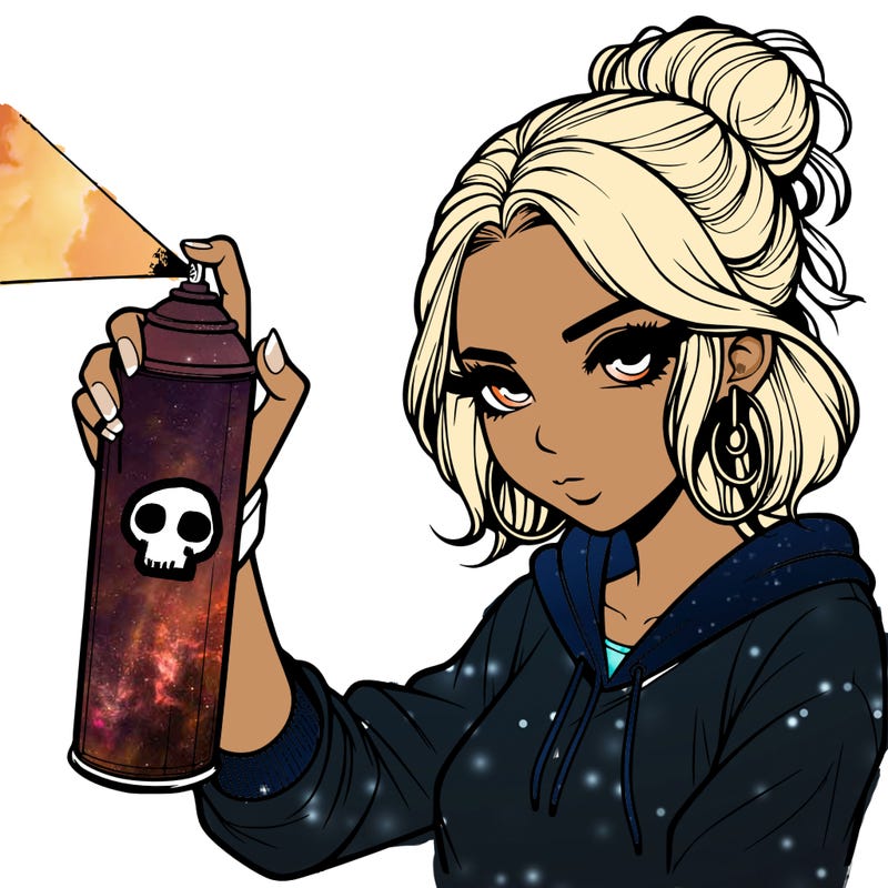 a realistic girl spray painting