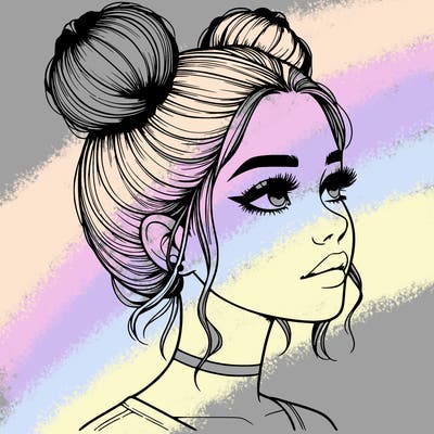 realistic girl with buns on the top of her head