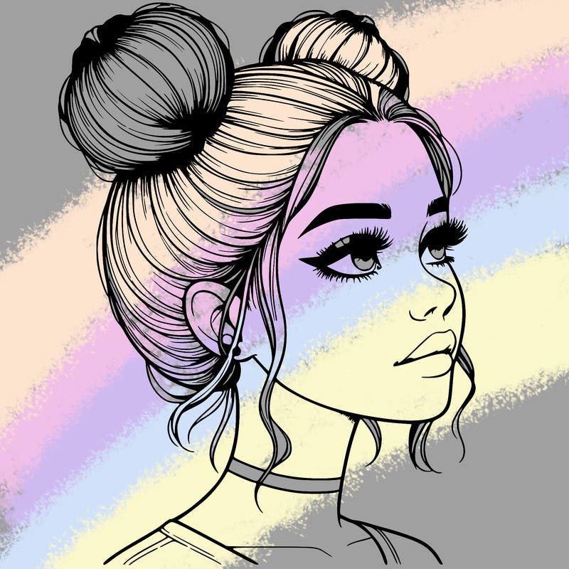 realistic girl with buns on the top of her head