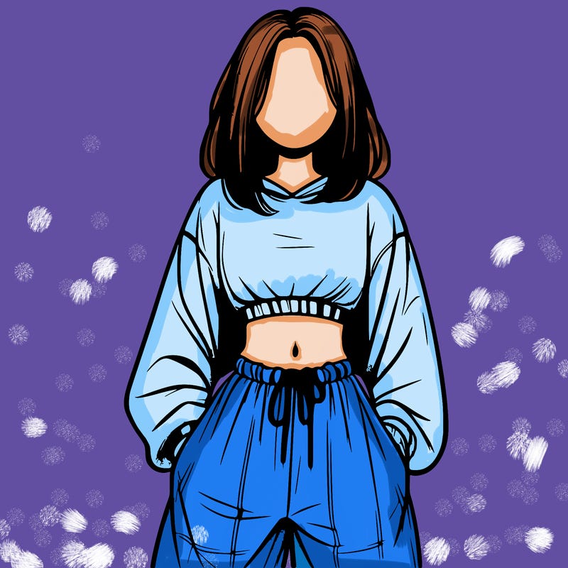 realistic girl faceless with baggy pants and a crop top
