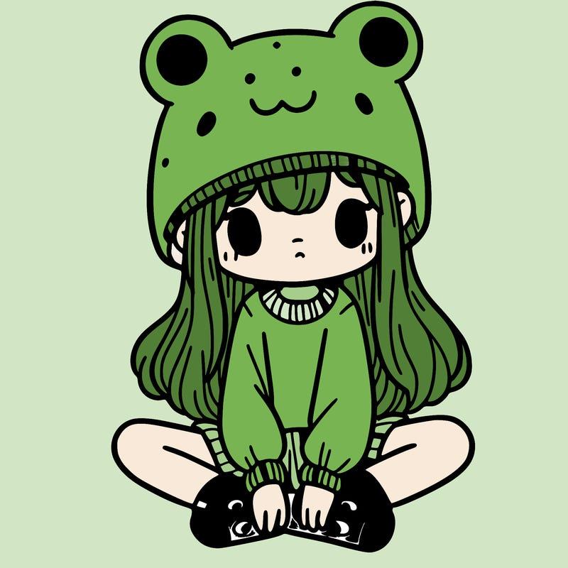 a girl wearing a frog hat and some frog socks