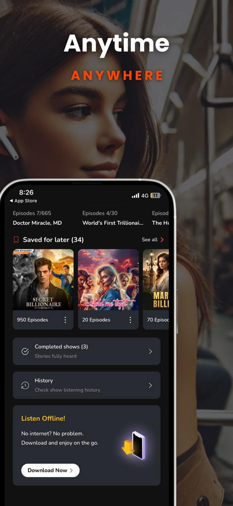 Kuku FM: Audio Series - Kuku FM mobile app interface showing saved audio series and offline download features for listening anywhere.