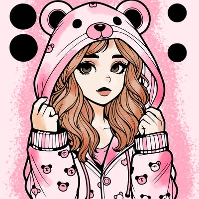 realistic girl in a animal pjs hoodie
