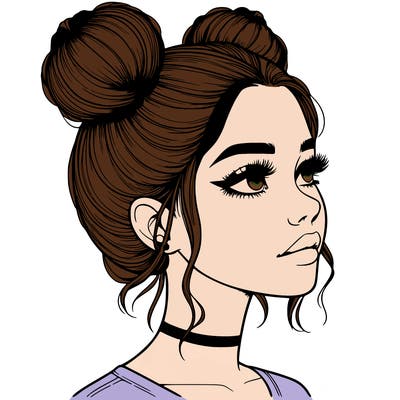 realistic girl with buns on the top of her head