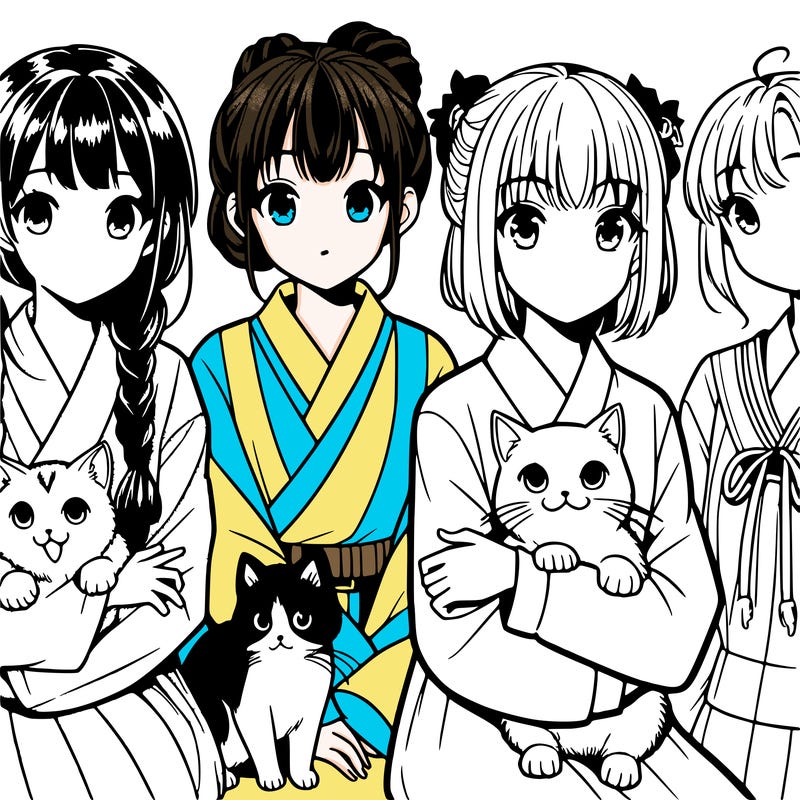 manga girls with cats
