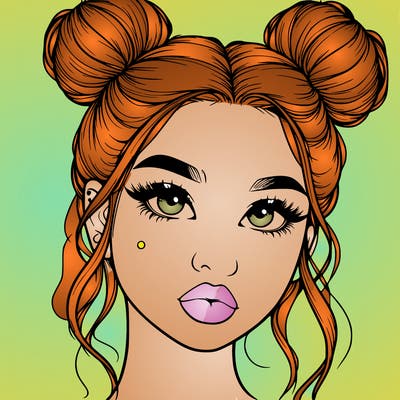 realistic girl with two buns on her hair and lips