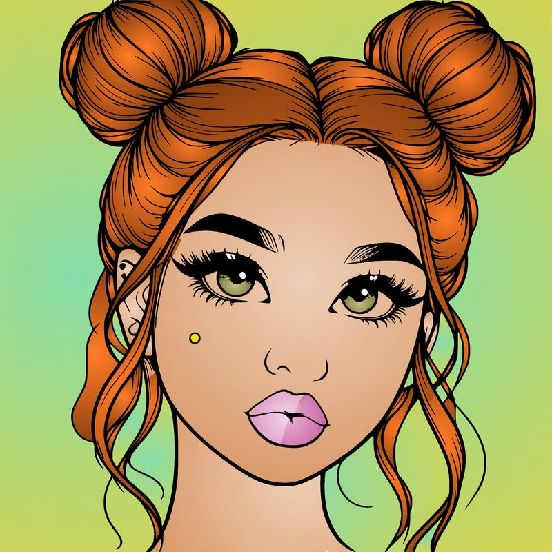 realistic girl with two buns on her hair and lips