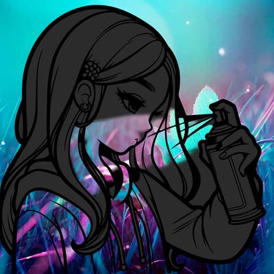 a realistic girl spray painting