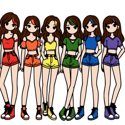 a group of girls wearing crop tops and shorts