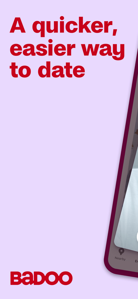 Badoo Premium - A promotional screen for Badoo Premium with the slogan A quicker easier way to date and the Badoo logo on a purple background.