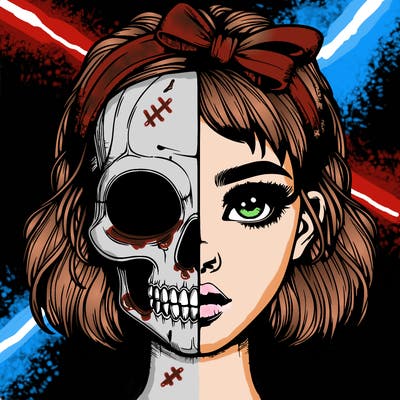 realistic girl with half skull mask
