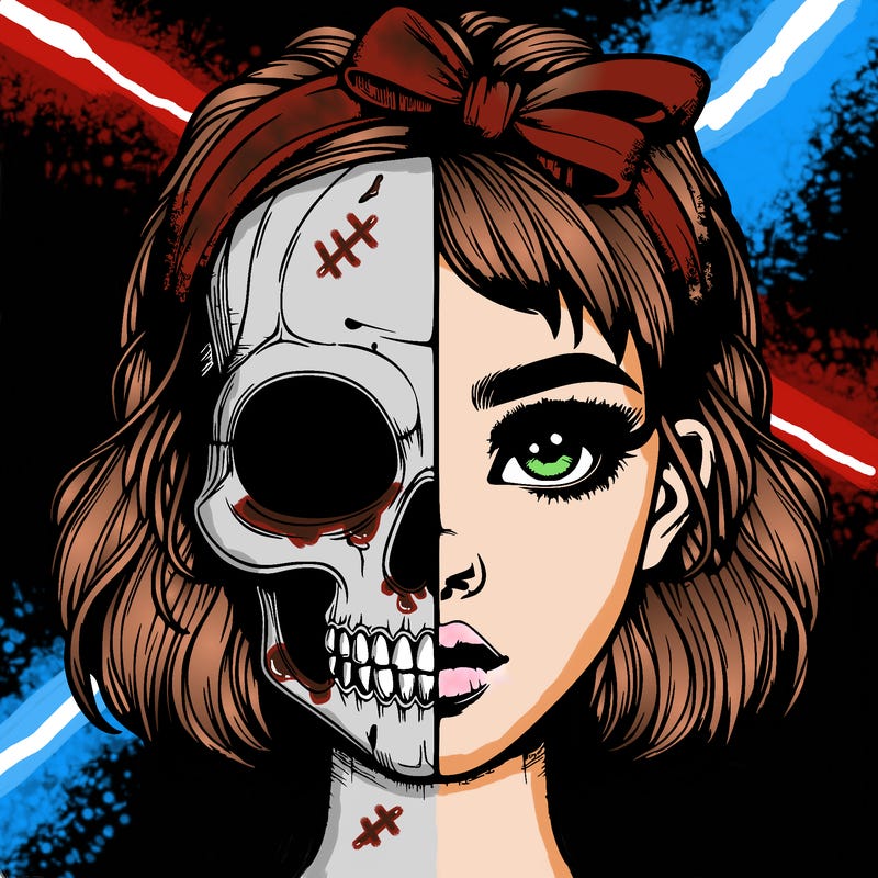 realistic girl with half skull mask