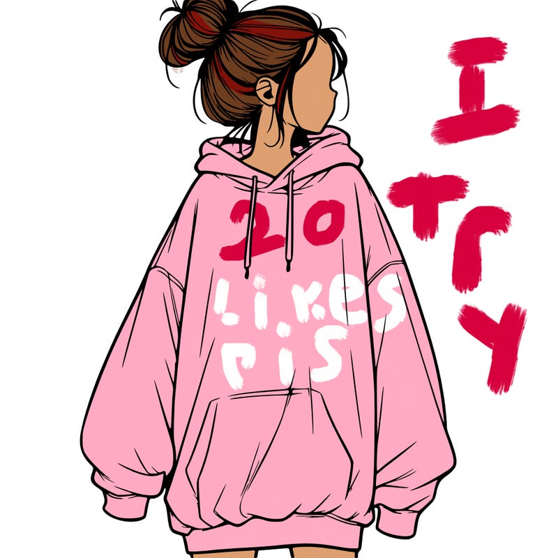 realistic girl with a oversized sweatshirt on and a bun