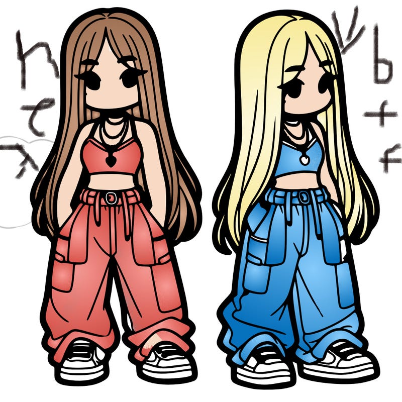 girl in baggy pants crop top and long hair