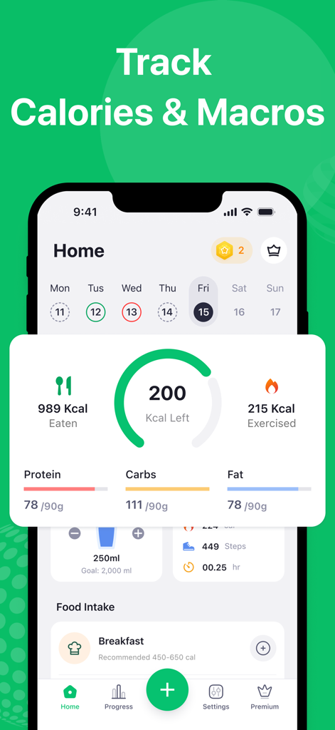 Cal Expert: AI Calorie Tracker - The home screen of Cal Expert app showing daily calorie and macro tracking progress