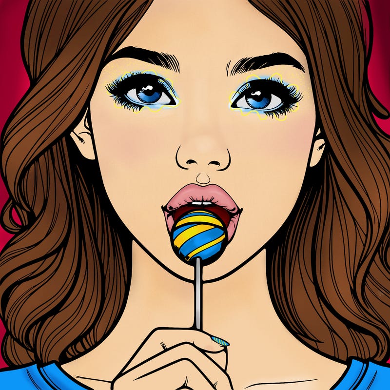 a realistic girl with a lollipop in her mouth