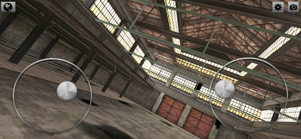 Gameplay de simulateur de drone FPV dans un hangar industriel