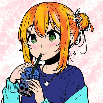 manga character drinking boba