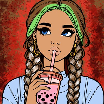 realistic girl with braided hair drinking boba