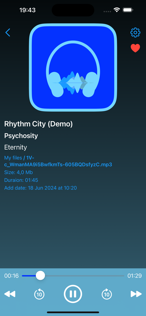 Green Player - Green Player app interface showing the audio playback screen with song details and music controls