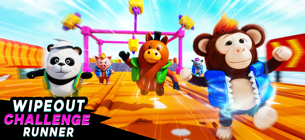 Animal Fall.io - Cute monkey and panda characters competing in a colorful animal obstacle race