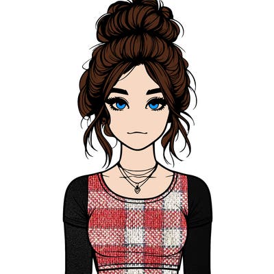 realistic girl with messy bun and croptop