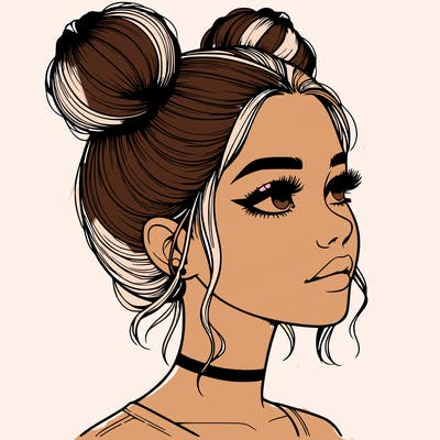 realistic girl with buns on the top of her head