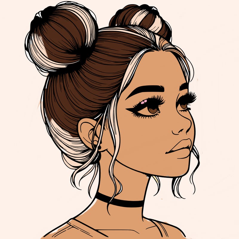 realistic girl with buns on the top of her head