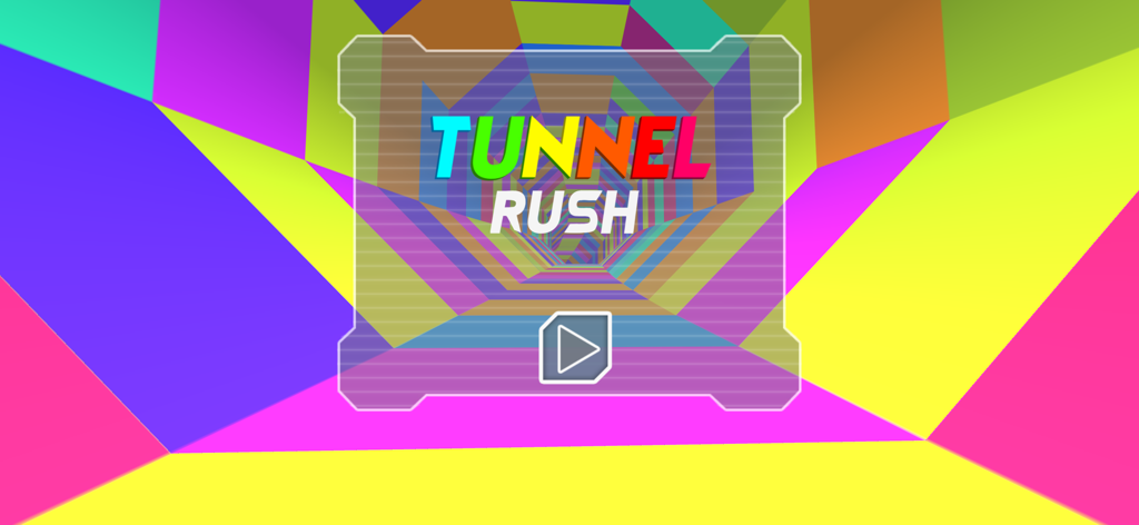 Tunnel Rush ! - The start screen of Tunnel Rush featuring a colorful geometric tunnel background and a central play button.