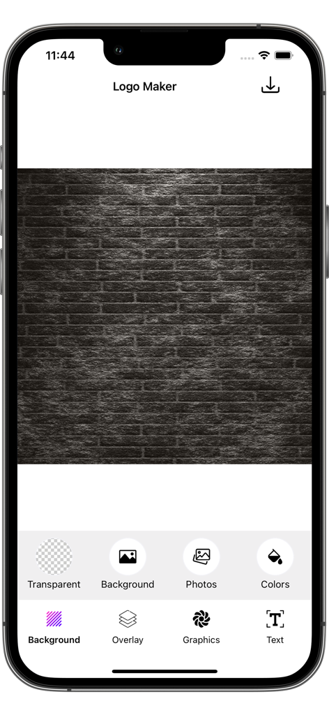 Graffiti Logo Maker app interface showing a dark brick wall background option for digital street art