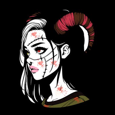 realistic girl with scar and horns