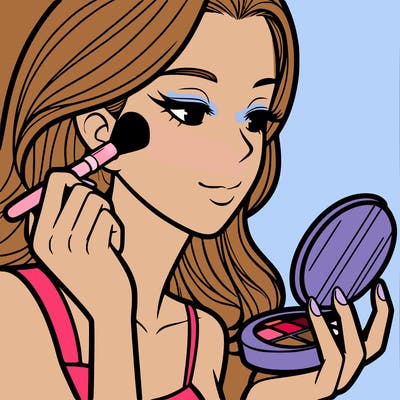 little girl putting on makeup