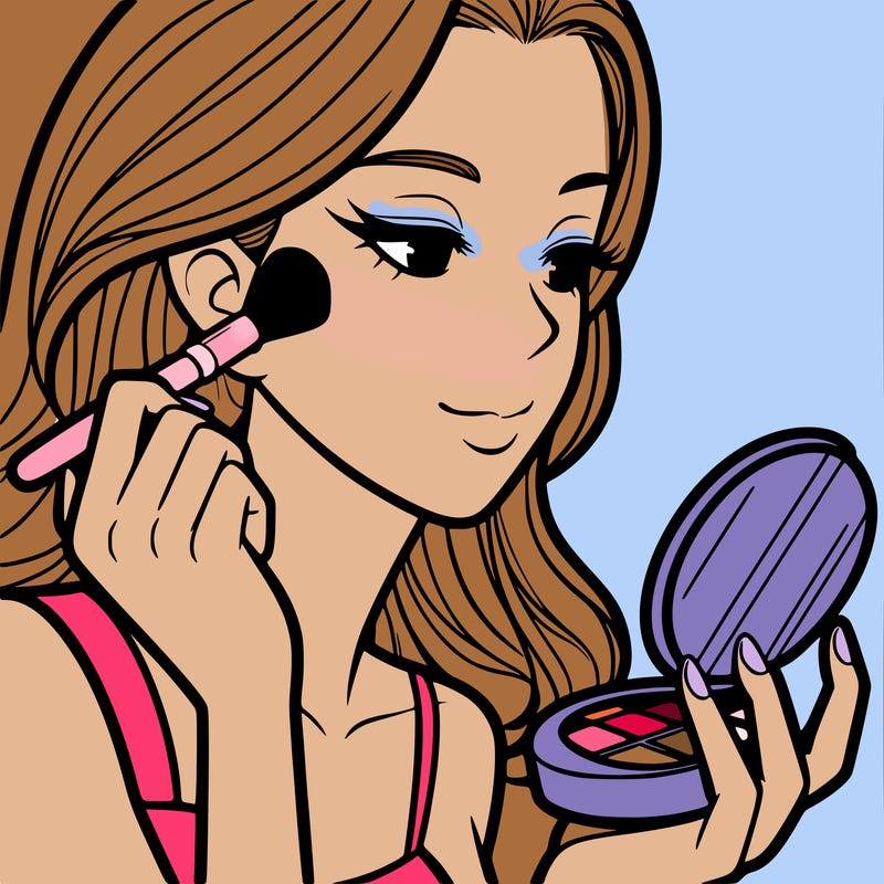 little girl putting on makeup