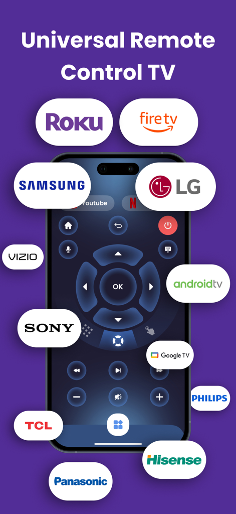 Remotevio: Smart TV Remote - Remotevio app interface showing universal remote control for multiple smart TV brands