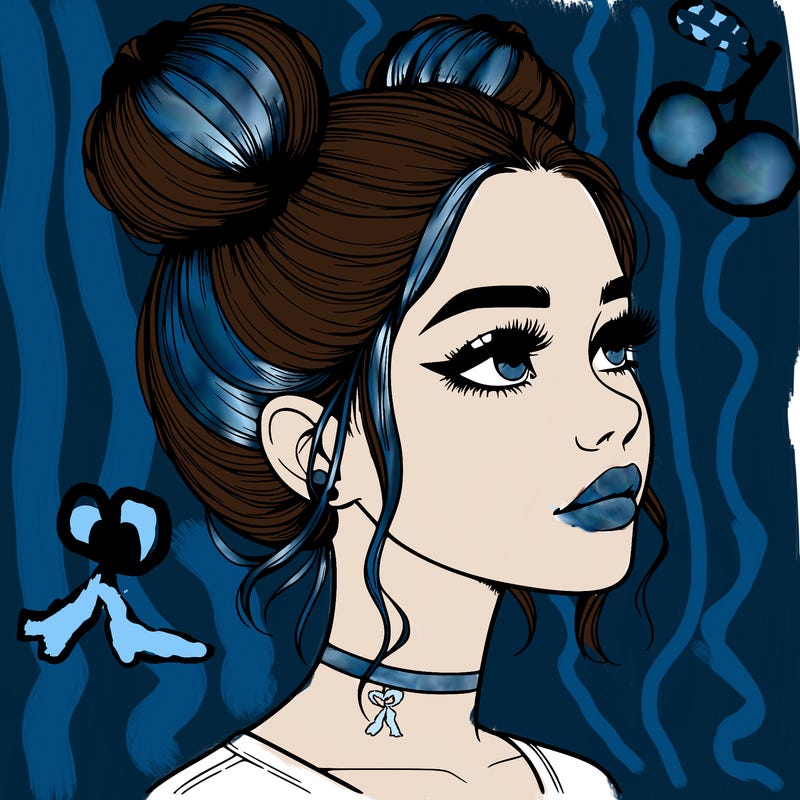 realistic girl with buns on the top of her head