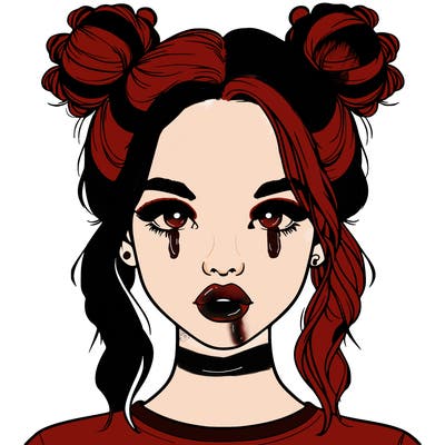 realistic girl with two buns in hair and lips