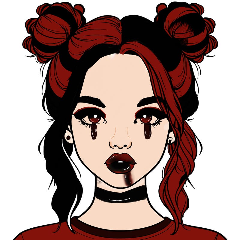 realistic girl with two buns in hair and lips