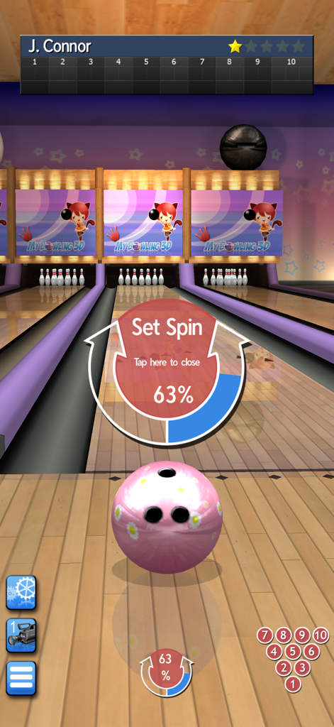 My Bowling 3D - Interface for setting ball spin in the My Bowling 3D mobile game