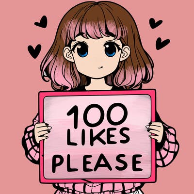 a girl holding a sign saying 100 likes please