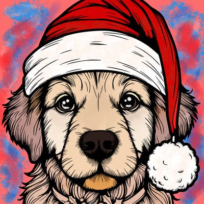 realistic dog with a christmas hat