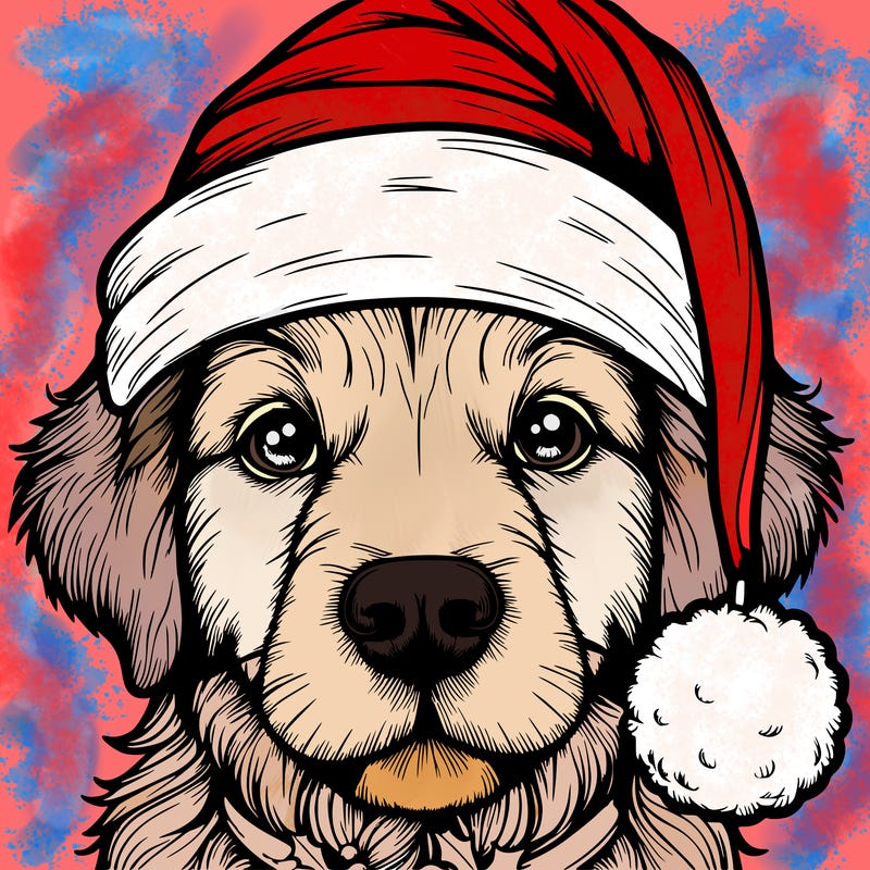 realistic dog with a christmas hat