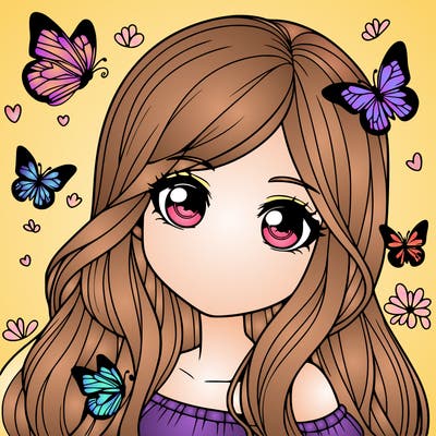 realistic girl with butterflies around her